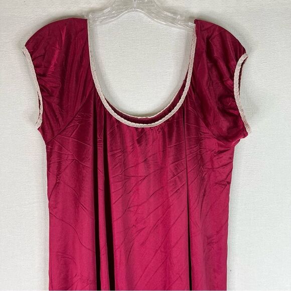 Vintage Burgundy Wine Coquette Dainty Prairie Milkmaid Nylon Nightgown Dress L - Picture 4 of 11